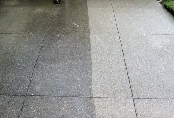 Concrete surface before and after cleaning, showcasing restored appearance and enhanced clarity, emphasizing Bulldog Concrete's cleaning and sealing services.