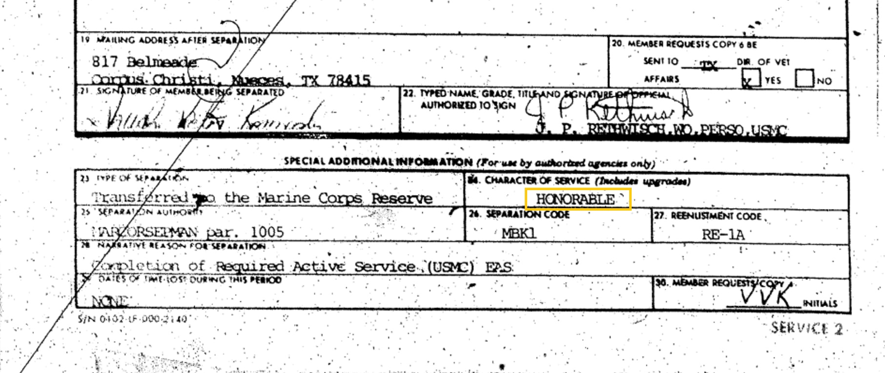 Victor Military Discharge and Stolen Valor