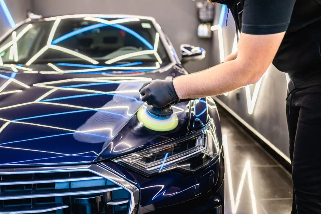La Habra detailing services doing budget-friendly detailing and scratch removal before clay bar and car polishing.