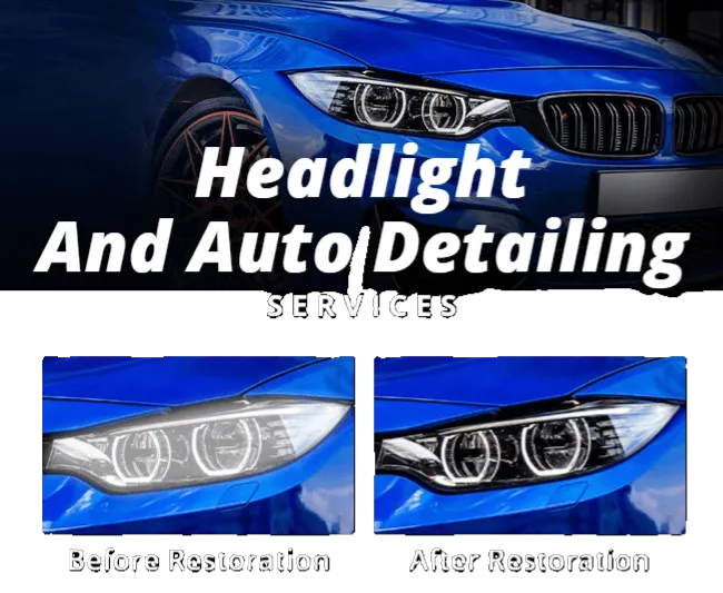 Before and after headlight restoration one picture is foggy head light one picture is clear protected head light. Head light restoration & auto detailing services in Los Angeles & Orange County California.
