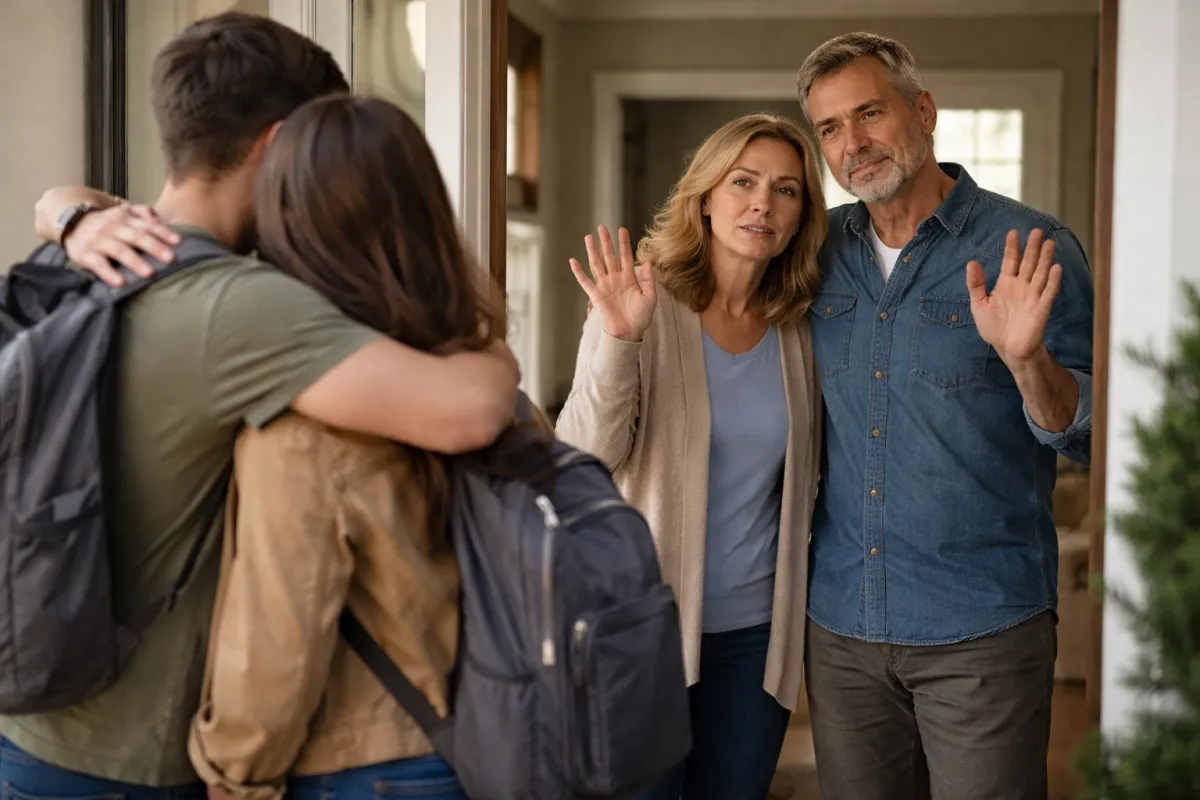 couples saying goodbye to their adult children as they leave home