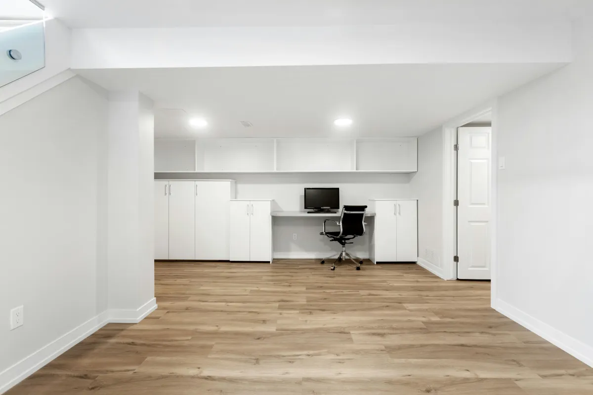 Finished basement renovation with modern interior finishes in Ontario