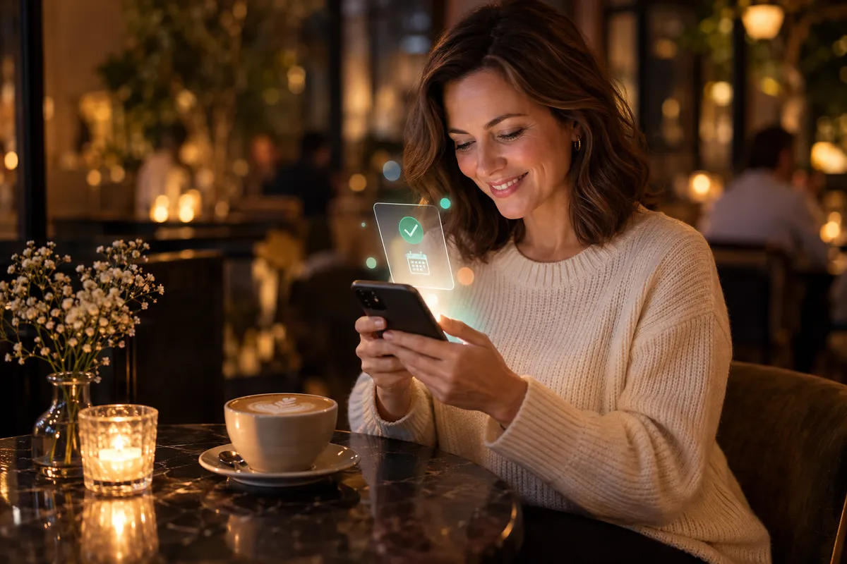 Creator smiling at her phone as a new notification card glows toward her