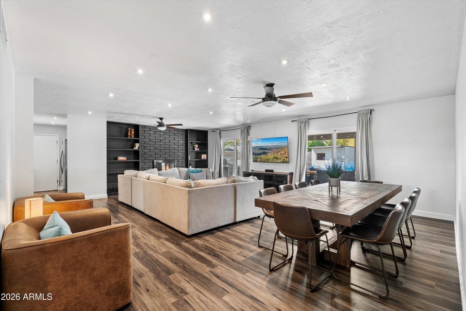 Livingroom with dark wood floors