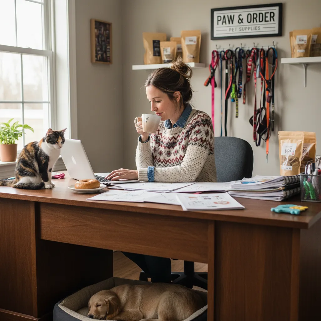 Image of a veterinarian working on paperwork at a desk.