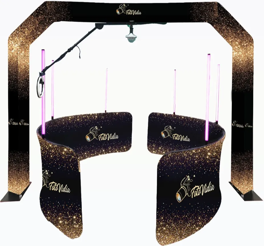 overhead 360 photo booth setup at corporate event