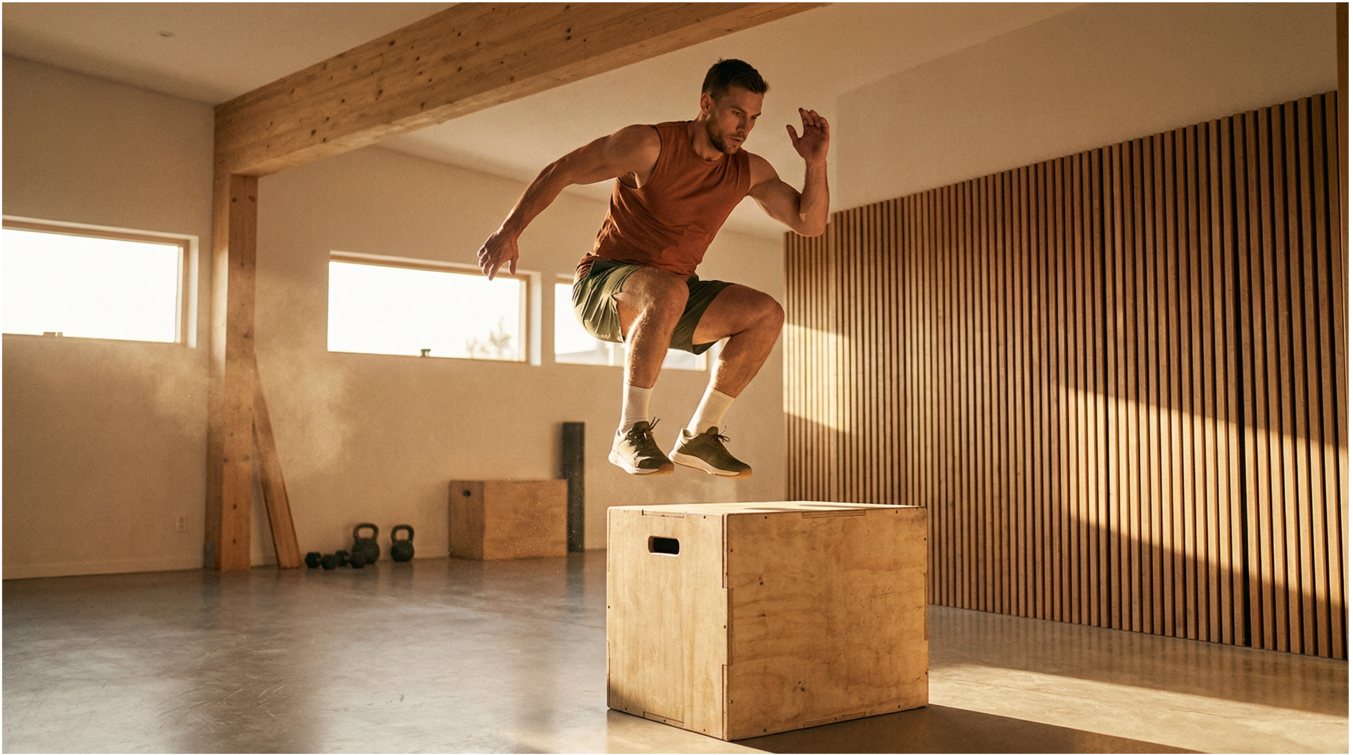 man doing box jumps