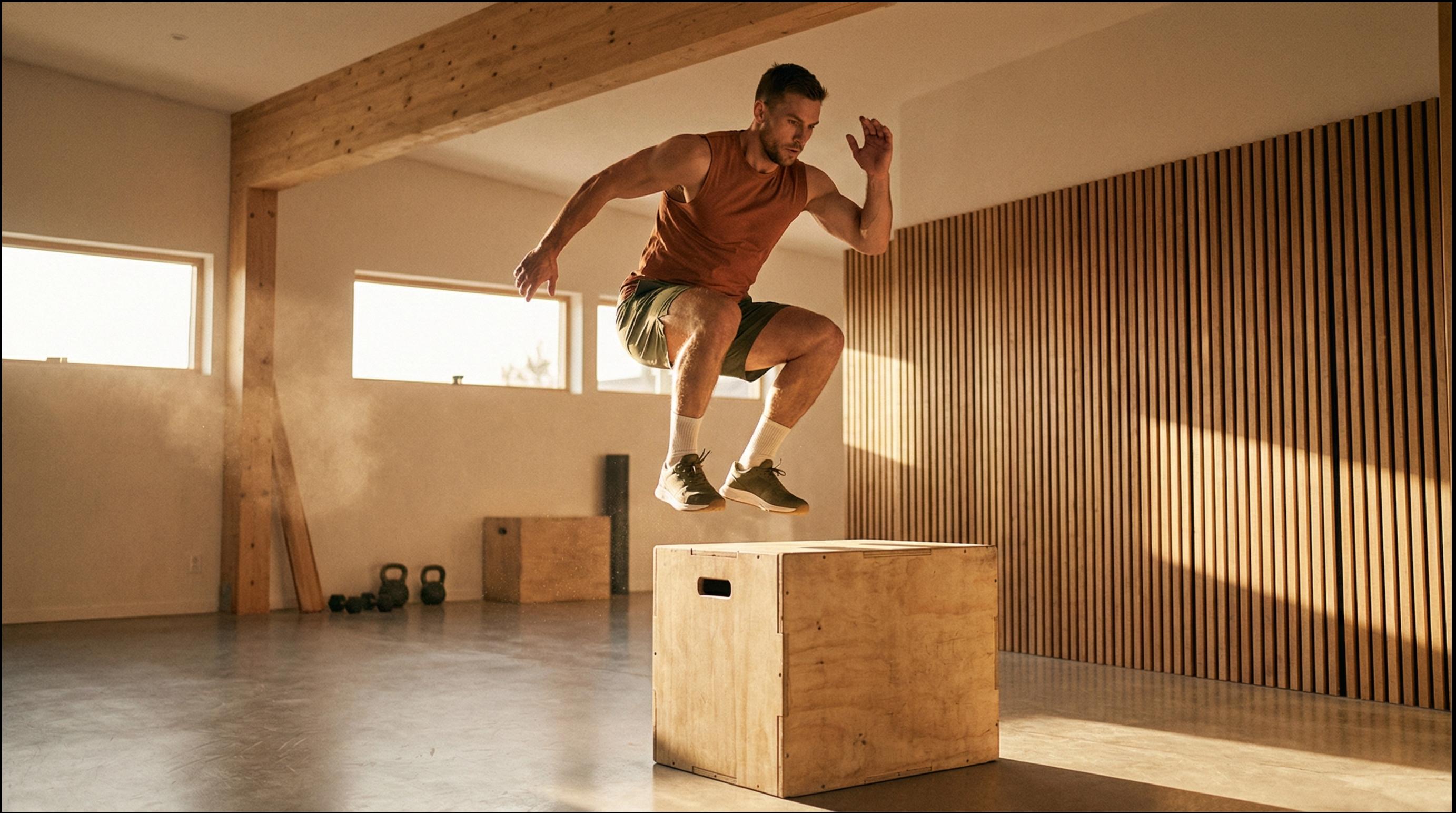 man doing box jumps
