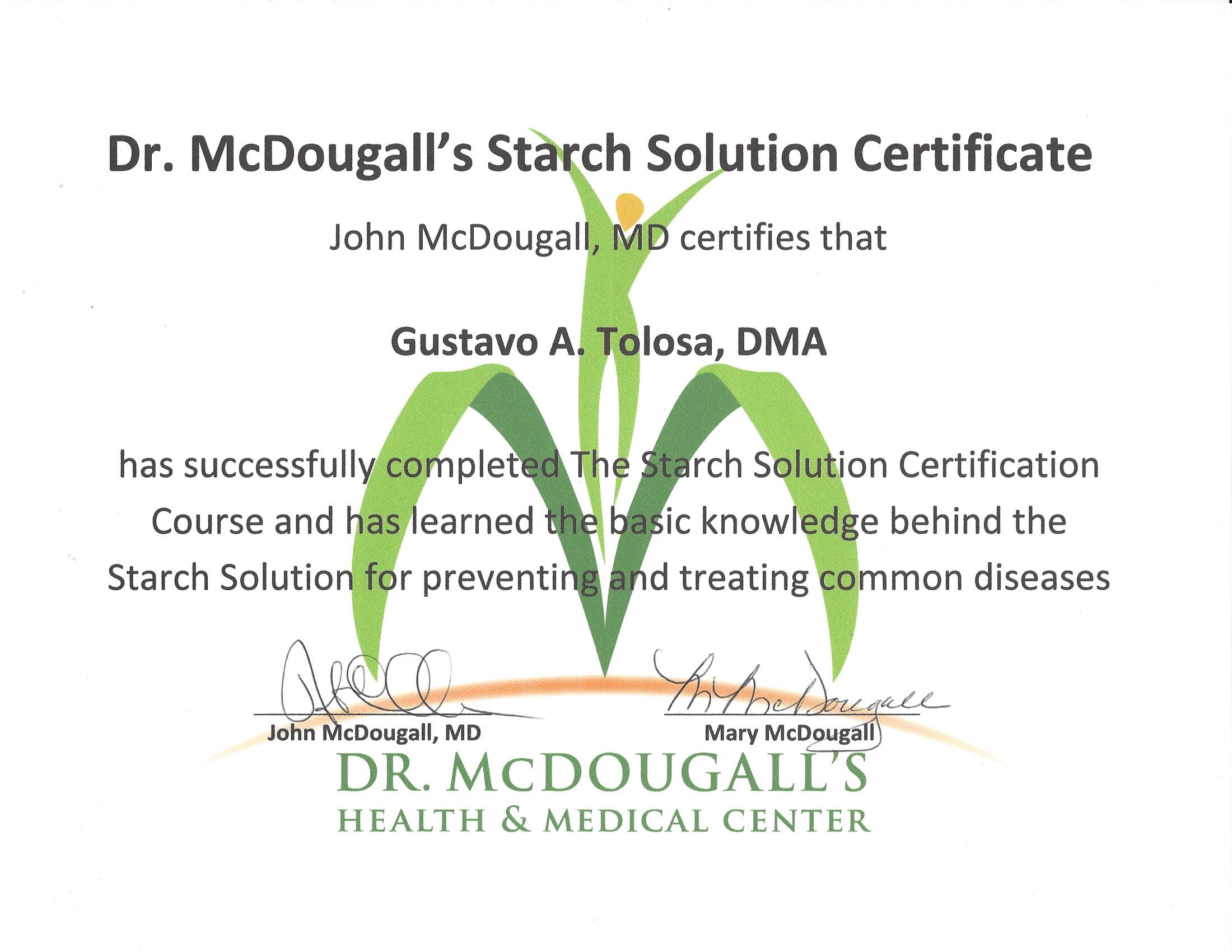Starch Solutions Certificate