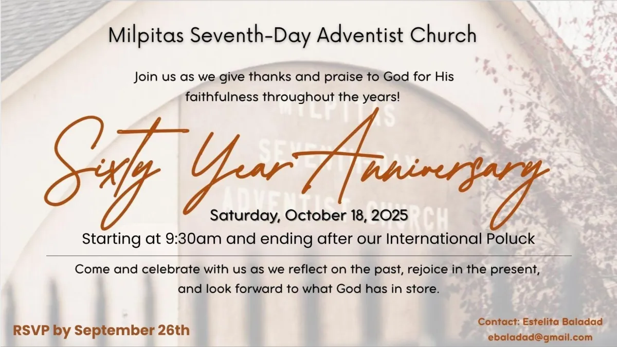 60th Anniversary flyer for Milpitas SDA Church
