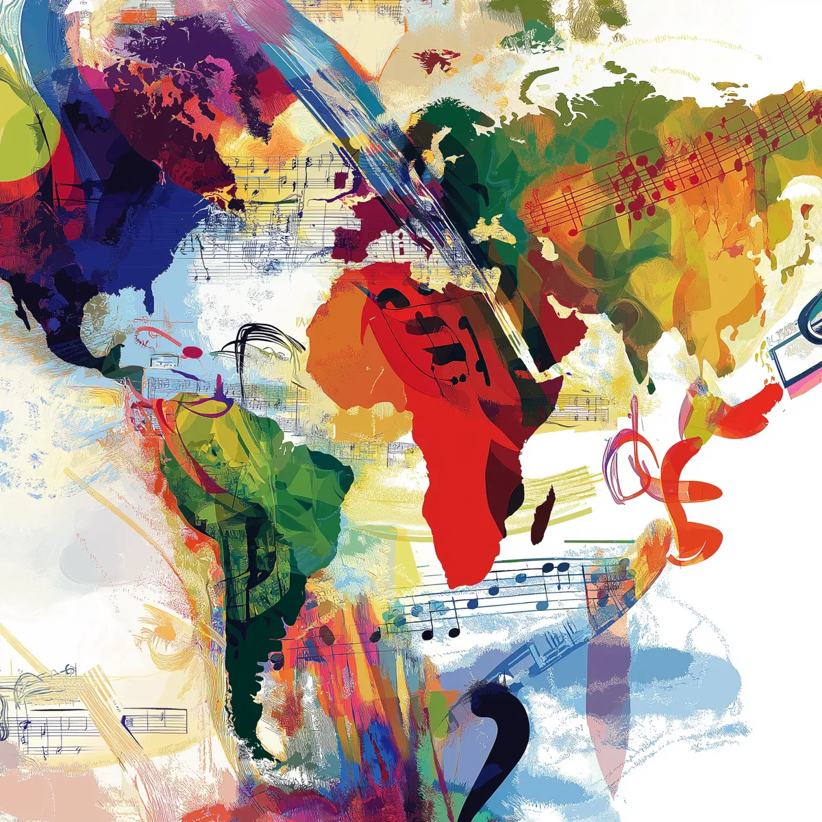 Colorful world map with music overayed