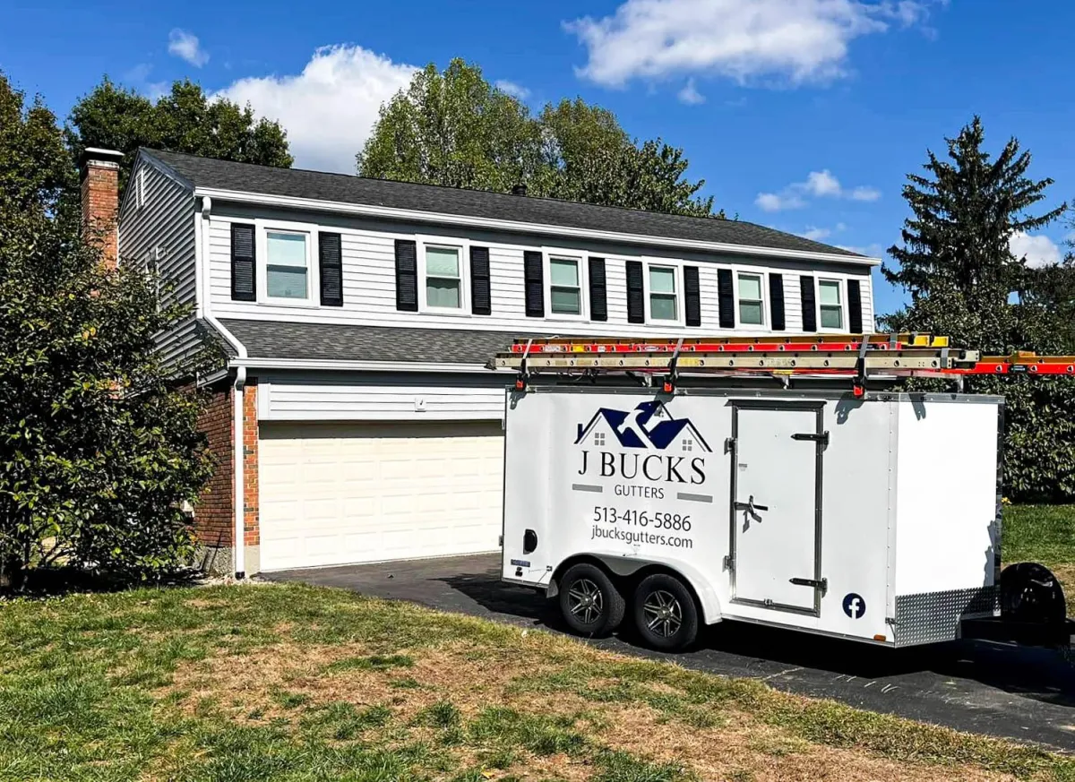 J bucks gutters trailer doing gutter services in greater cincinnati