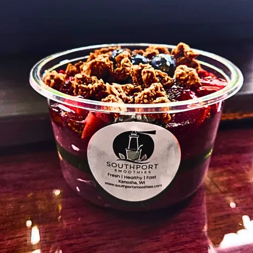 Acai smoothie bowl made with real fruit. Gluten free, dairy free