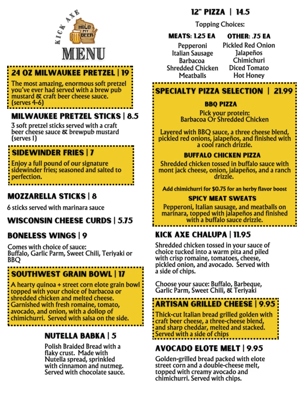 wings pizza cheese curds