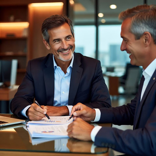 Tennessee happy business owner discussing Cash Balance Plan retirement strategy with tax advisor