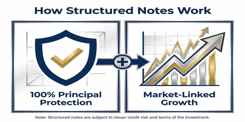 Diagram explaining how structured notes offer both principal protection and market-linked growth.