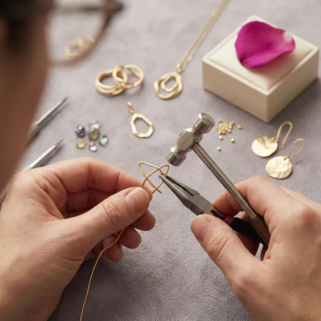 A lady using some jewellery tools to bend and reshape jewellery