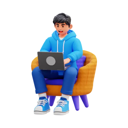 sitting man holding laptop