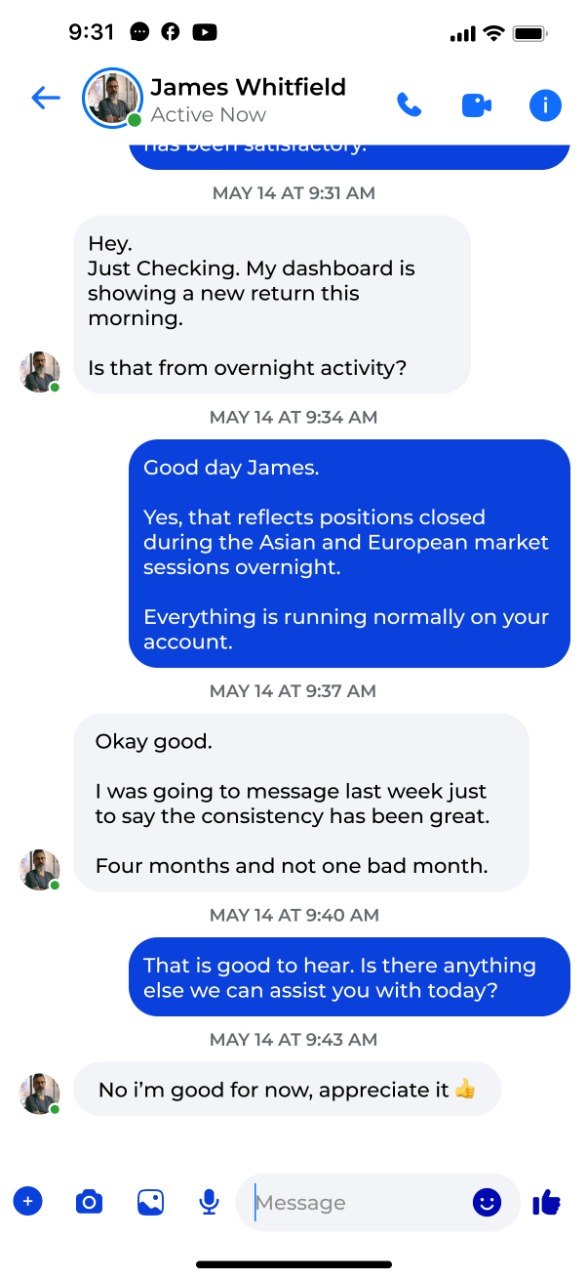 Mobile phone showing a chat conversation indicating successful earnings