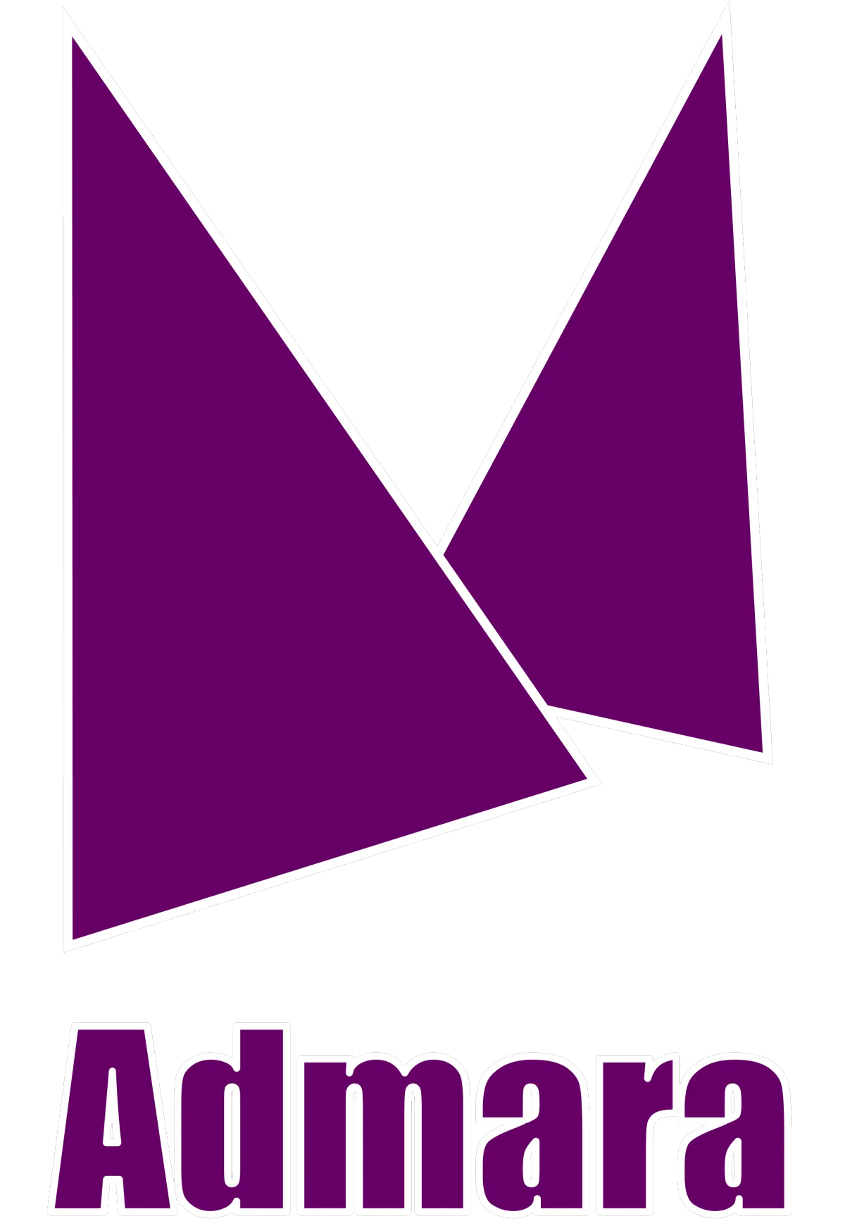 Logo von 'Admara' mit geometrischen, magentafarbenen Formen, die einen abstrakten Buchstaben 'A' darstellen, gefolgt vom Firmennamen in purpurfarbener Schrift auf einem transparenten Hintergrund.