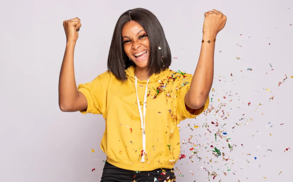 Woman celebrating with confidence