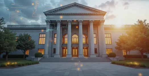 A diverse team of government professionals collaborating over digital property assessment dashboards in a bright, modern office. The scene conveys efficiency, trust, and advanced technology, with orange accent lighting and clean white surfaces. Everyone is focused and engaged, representing various ages and backgrounds.