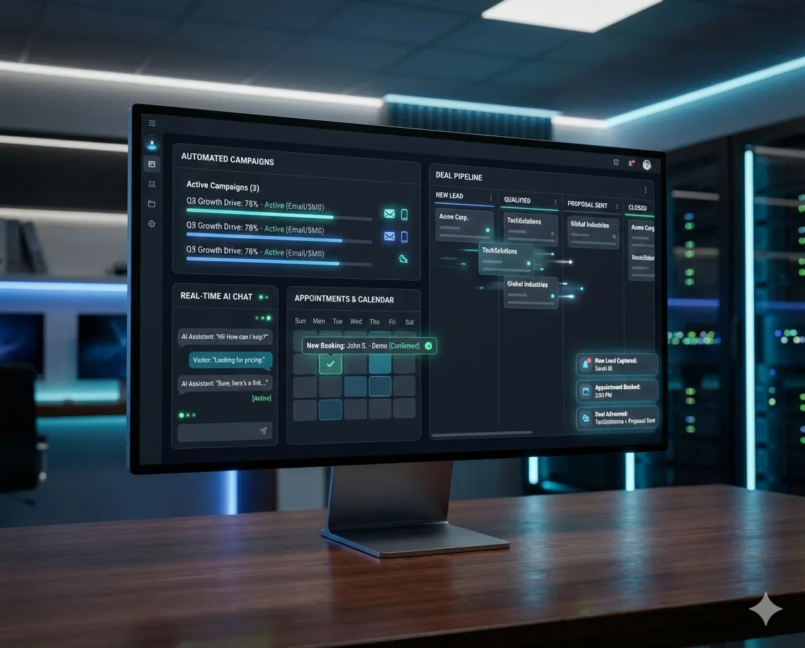 BoosturPipeline CRM dashboard showing automated AI engagement and appointment scheduling