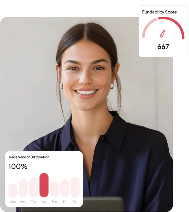 Business credit advisor with fundability score and trade vendor distribution charts