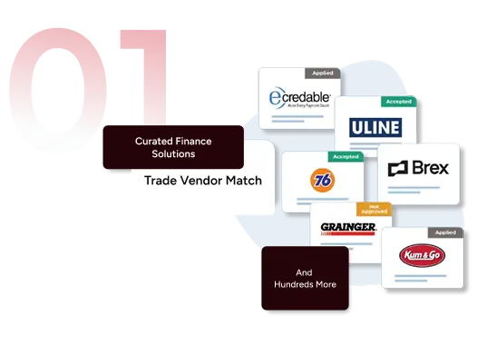 Business credit setup illustration with vendor accounts and credit profile steps