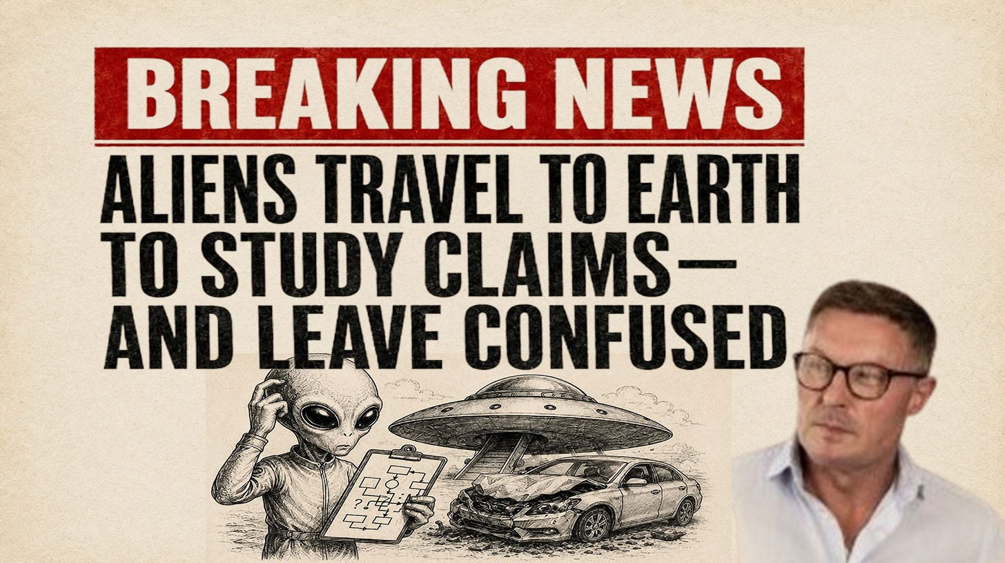 breaking news alien travel to earth to study claims and leave confused