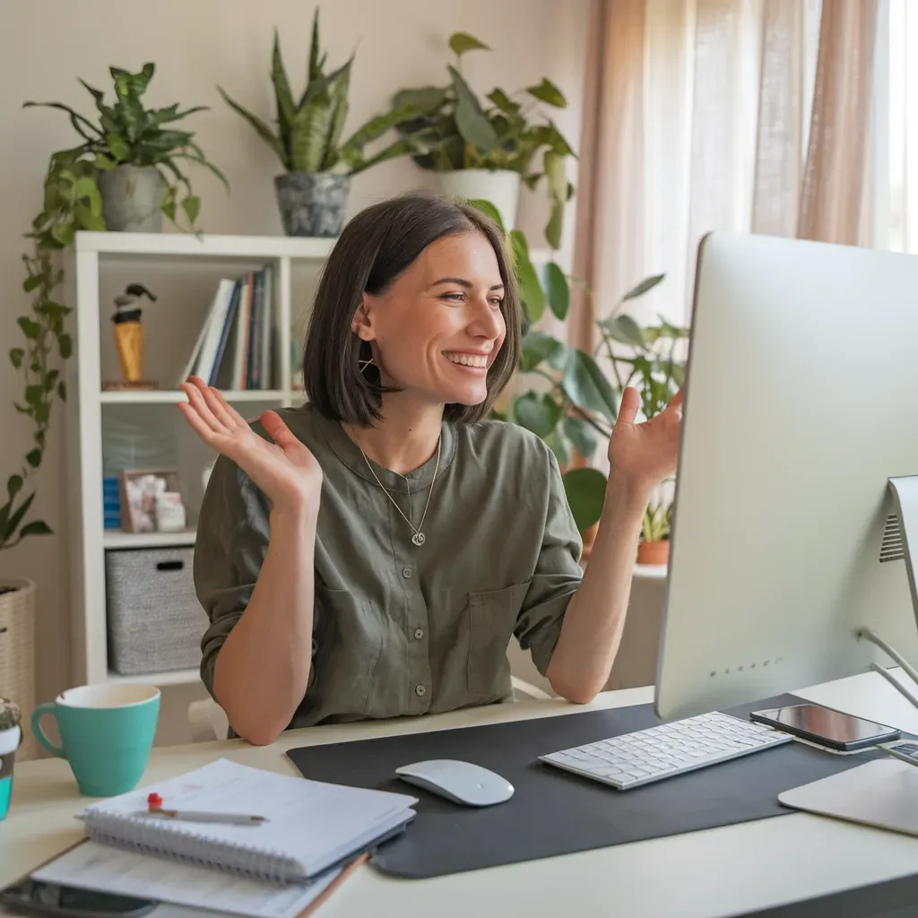 Happy women looking at computer screen