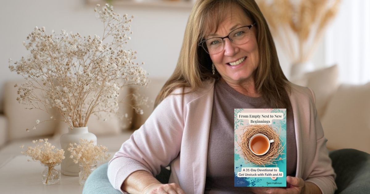 Tami Halliman with her 2nd Book, "From Empty Nest to New Beginnings - A 31 Day devotional to get unstuck with faith and a little Ai"