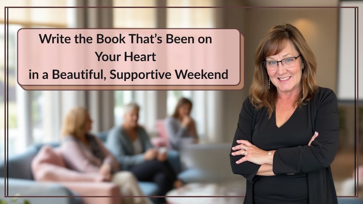 Tami Halliman standing in front of writing retreat participants.