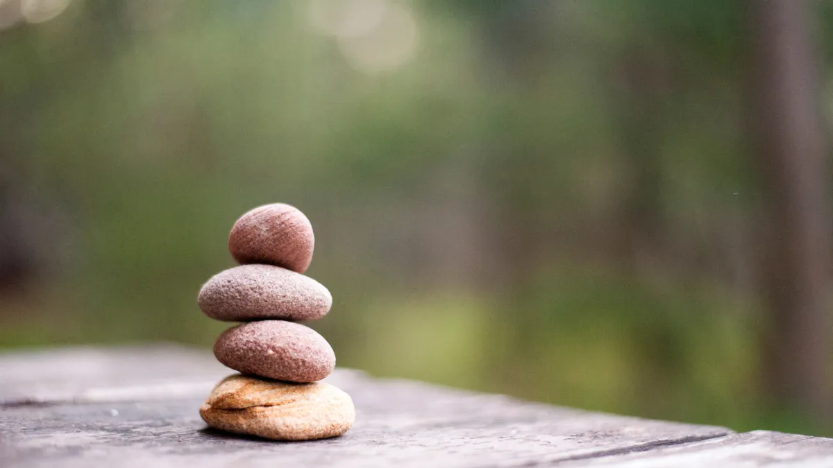 a farm with trees and a tractor