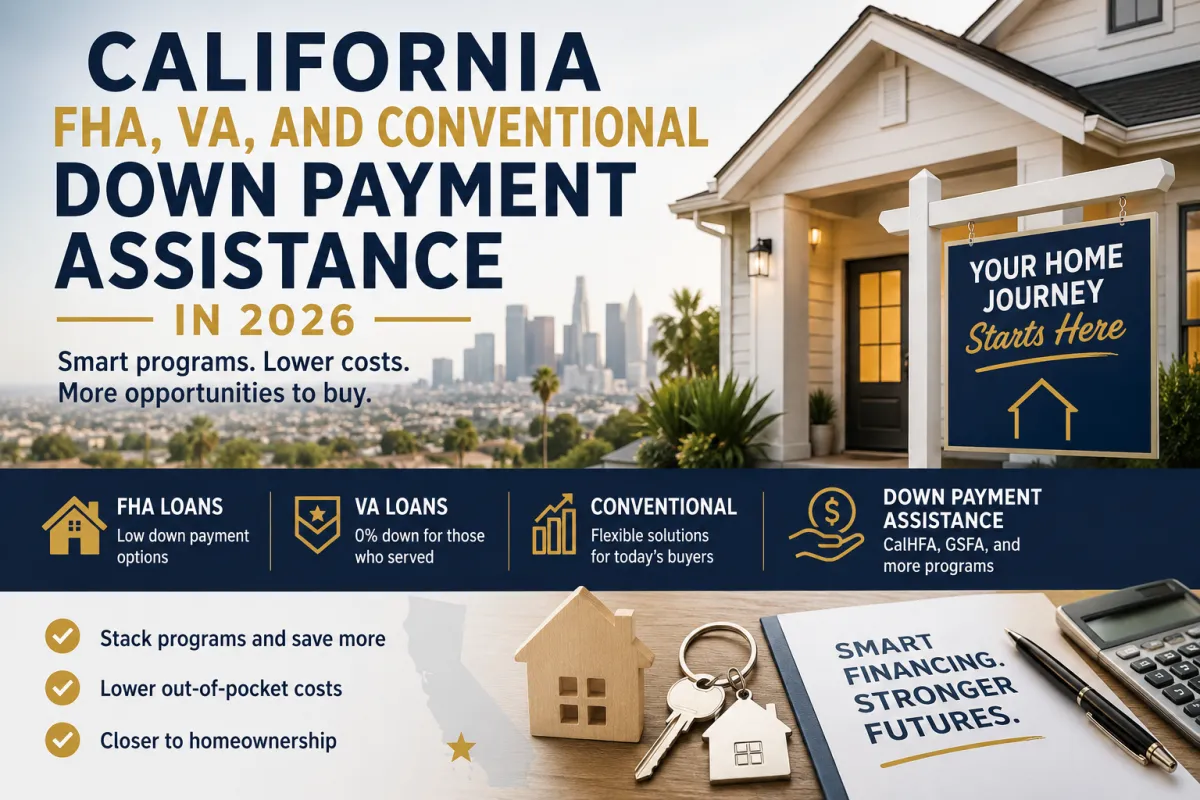 California FHA, VA, and conventional down payment assistance programs for home buyers in 2026