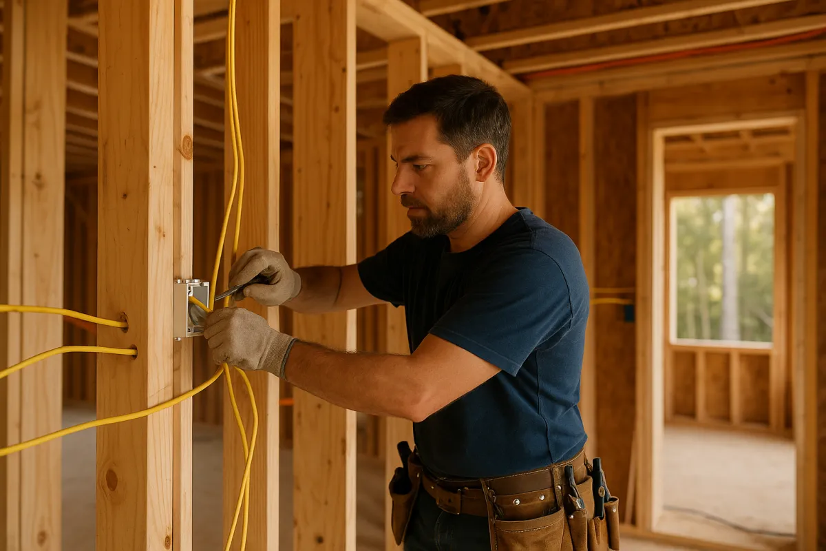 Service technician mid-job with a phone notification overlay
