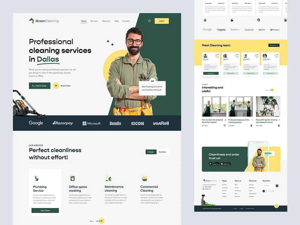 GreenCleaning Dallas website design for home and office cleaning services