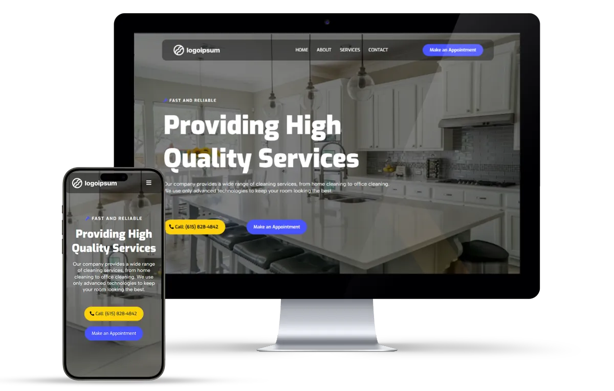 Cleaning services website mockup with responsive design and call-to-action for appointments