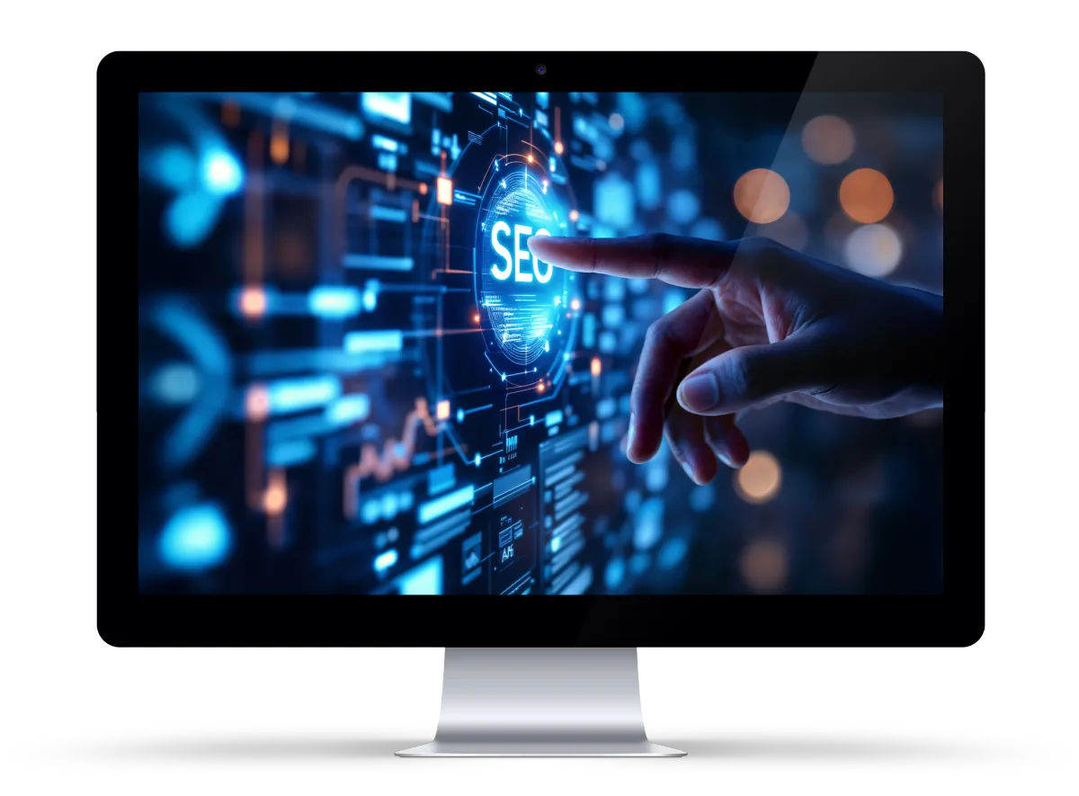 SEO concept illustration showing website optimization for higher search engine rankings