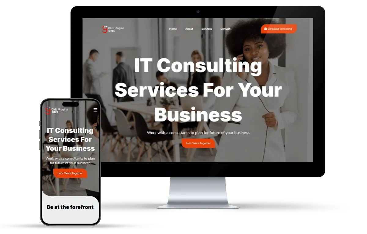 Responsive WordPress theme for IT consulting with modern design elements
