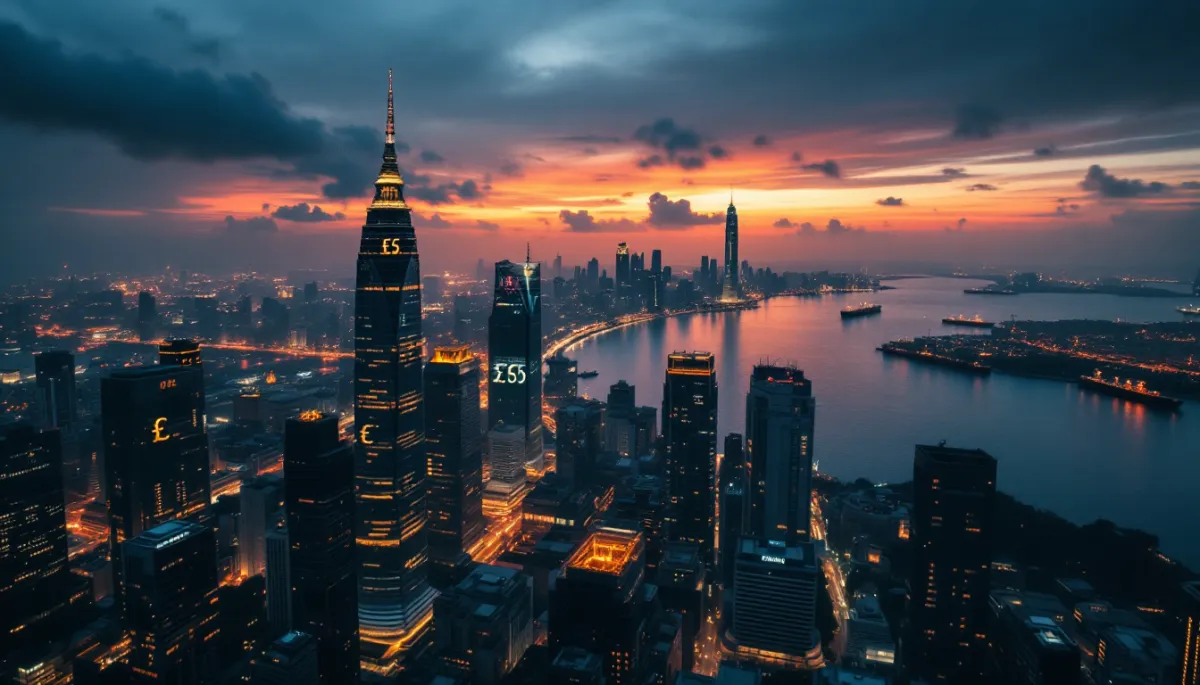 Southeast Asian currency notes scattered on a world map with oil tanker silhouette