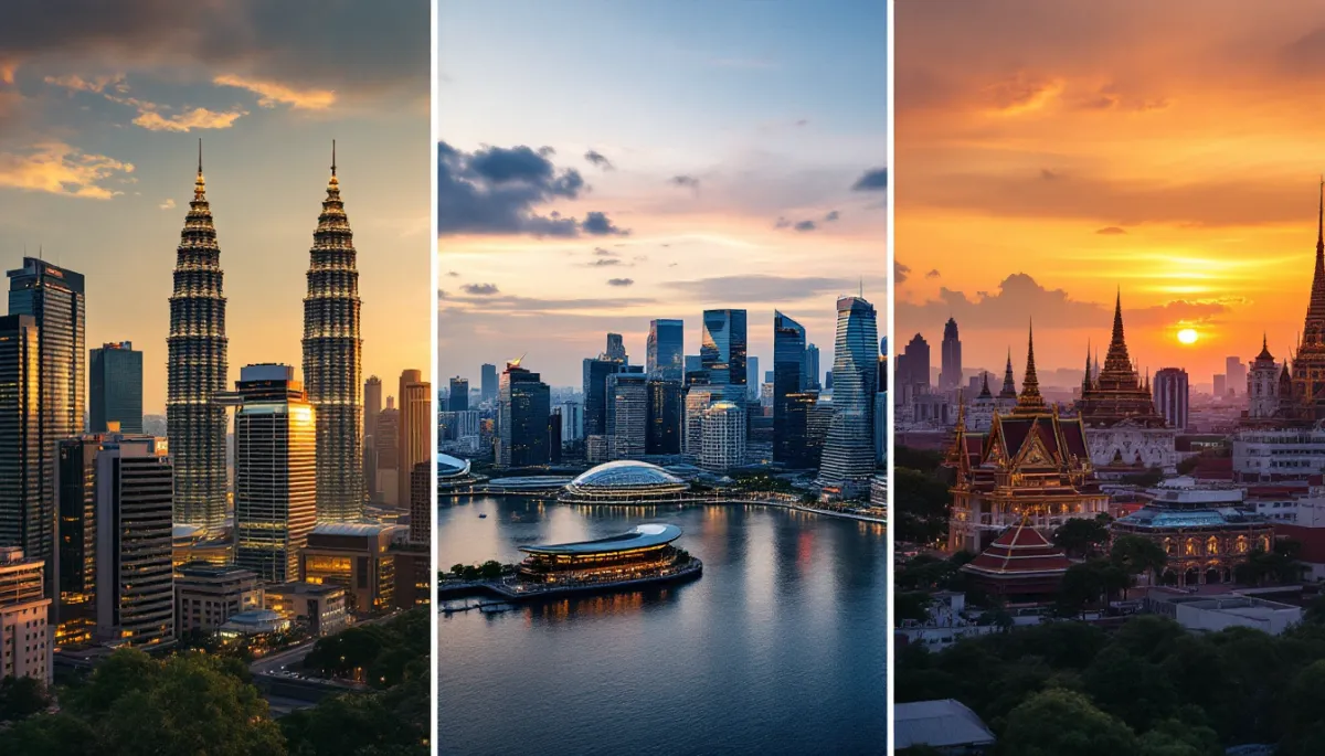 Three Southeast Asian city skylines representing KL Singapore and Bangkok education comparison
