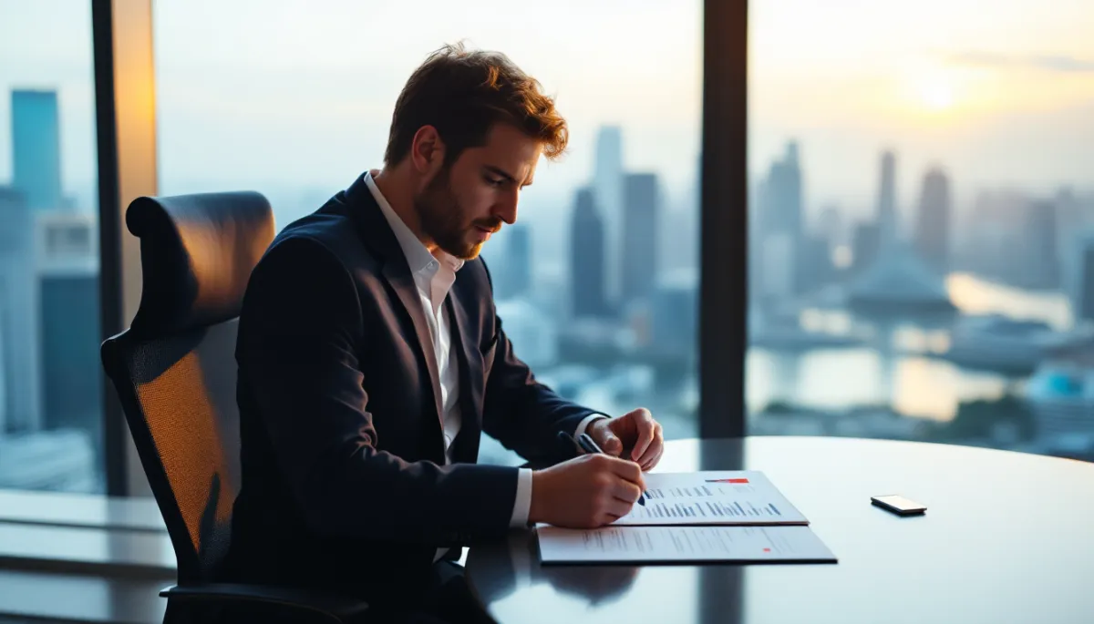 British expat reviewing UK pension transfer options at Singapore office