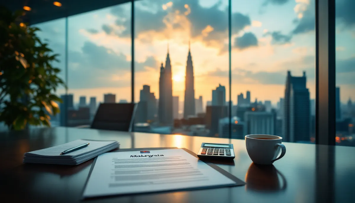 Kuala Lumpur skyline from modern office representing MM2H tax planning for expats