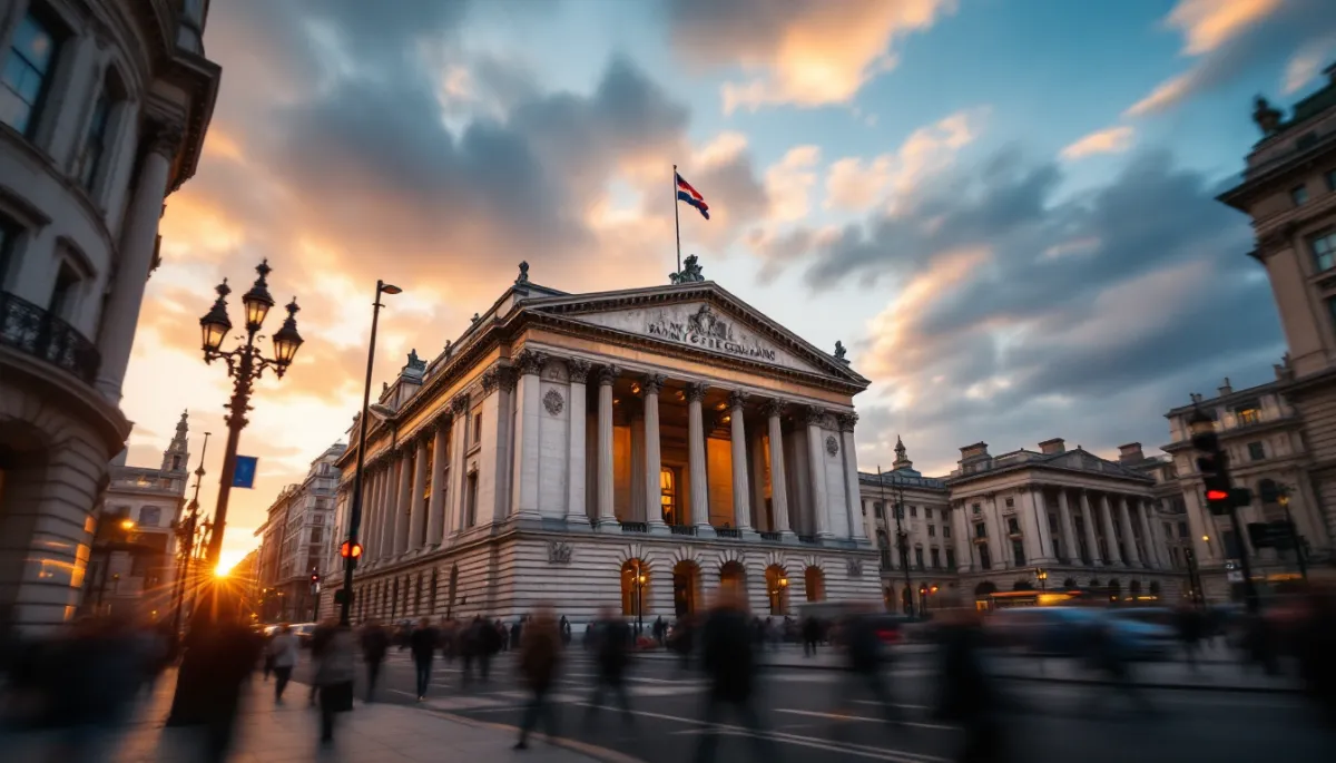Bank of England building at golden hour representing the June 2026 rate decision for British expats