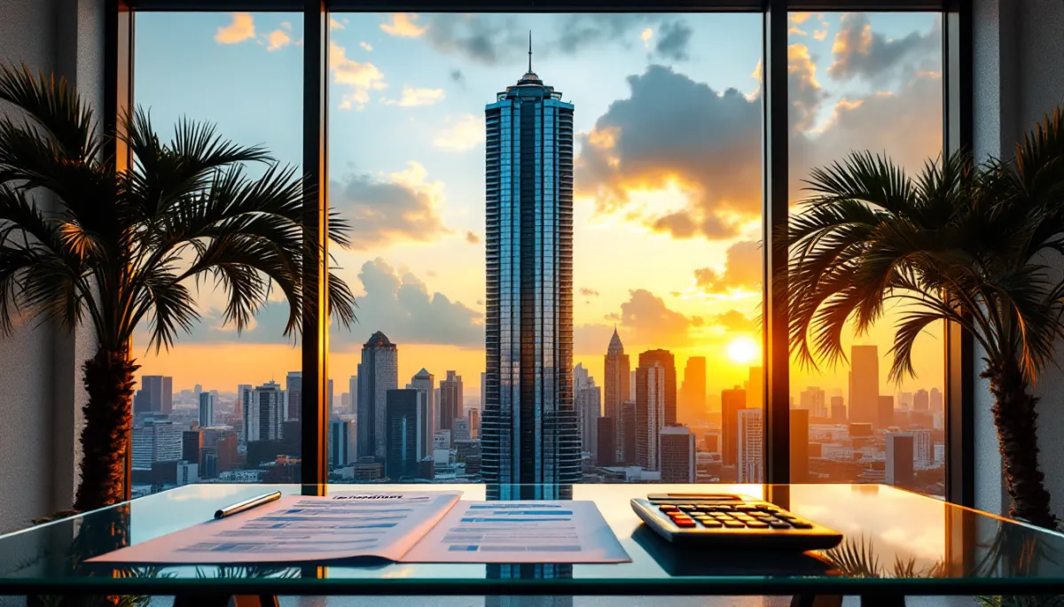 Kuala Lumpur skyline with luxury high-rise condominiums and property development signage