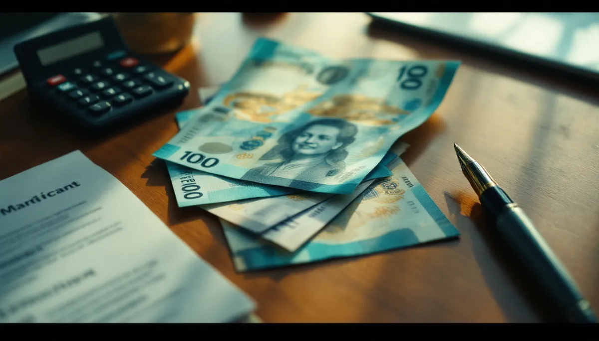 Malaysian ringgit banknotes and official documents representing MM2H agent fees and costs