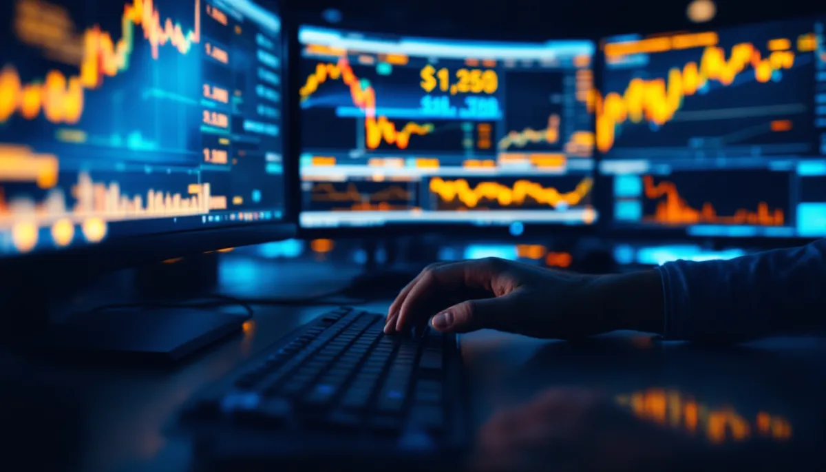 Currency trading floor monitors showing DXY decline below 98 representing expat currency strategy