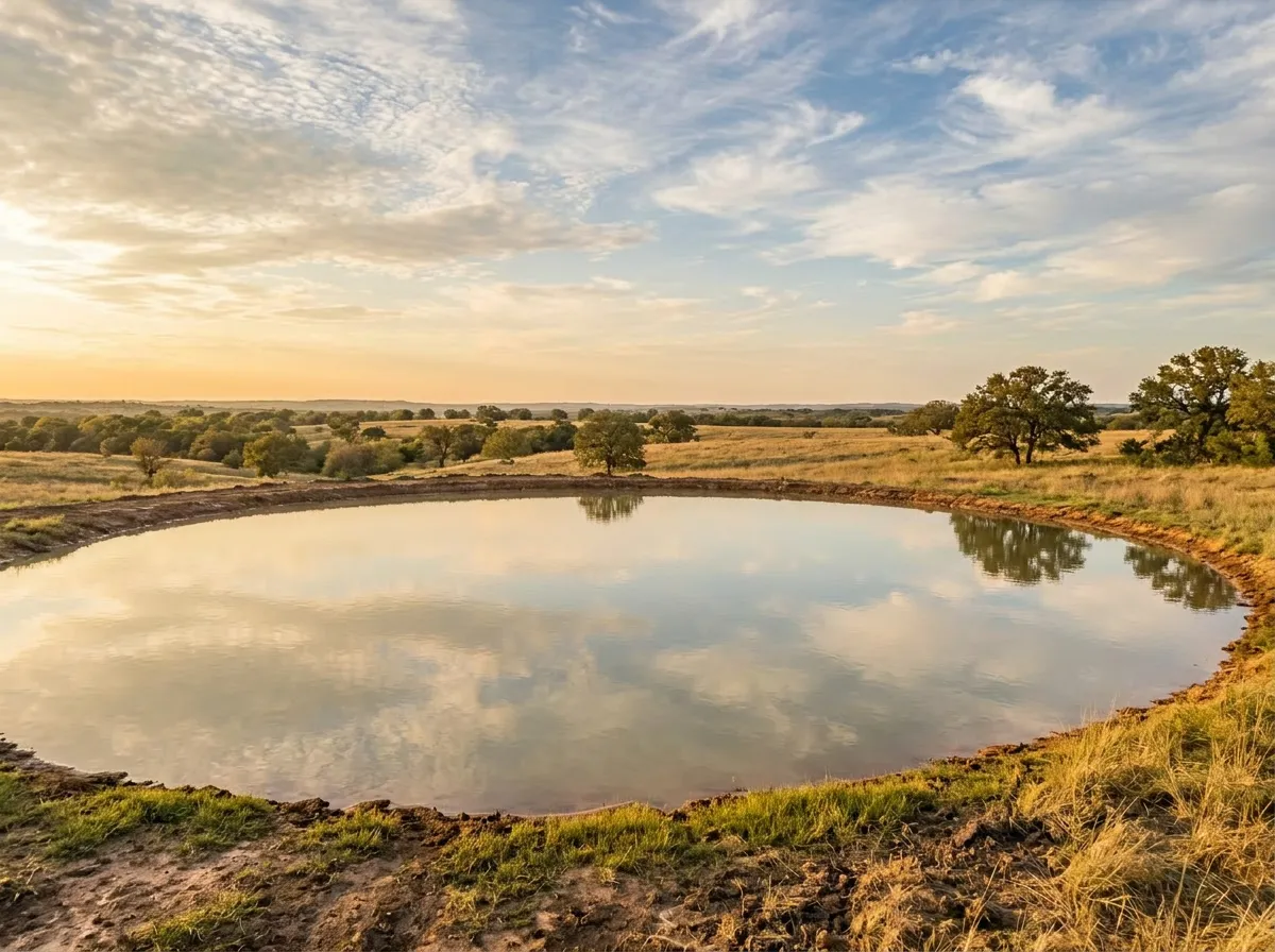 Deep agricultural livestock tank and irrigation reservoir in North Texas