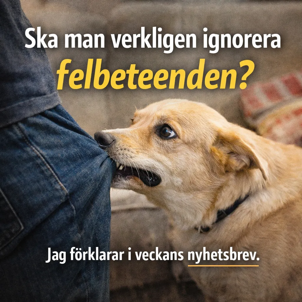 Hund som drar i en persons byxben – exempel på oönskat hundbeteende